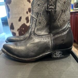 Frye Black distressed Ankle Boots with Studded Design